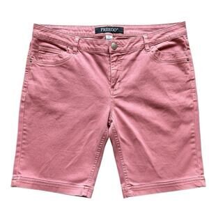 FREEGO Men's Pink Denim Shorts Solid Flat Front 5-Pocket Button Logo Pockets 32